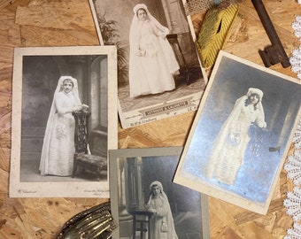 Authentic ! Old Photos of Edwardian and Victorian Religious Women, Large Size, Religious Communion Vintage 1900s