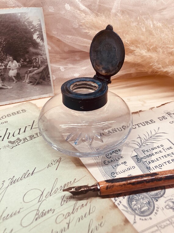 アンティークガラス ガラス壺 インク壺 アンティーク クリア