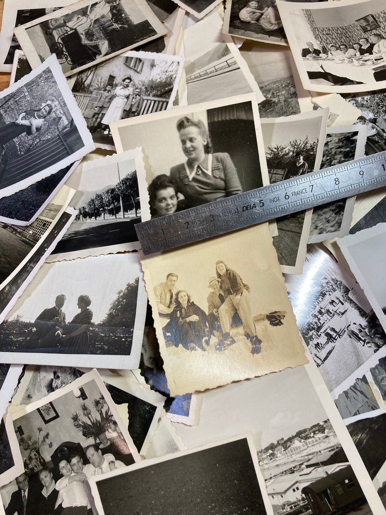 Viele kleine Fotos, Vintage-Schnappschuss von Familien und Kindern, 15.10.20 schwarz-weiß, Umgebung von 1930, Scrapbooking, Junk Journal, Collage, Kunst Bild 5