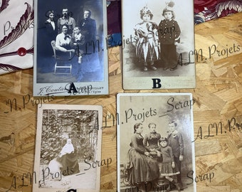 Authentic ! Old family photos, with children, Edwardian and Victorian type, Vintage from the 1900s. Photo Black and white cardboard