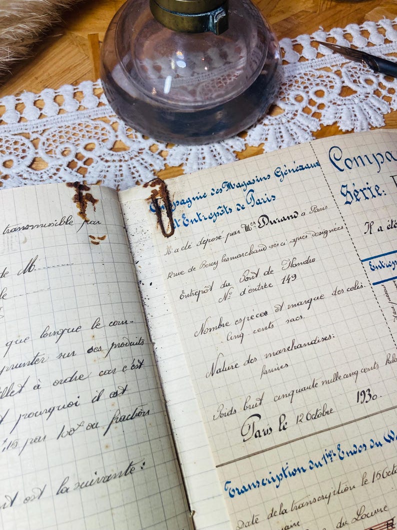 Old French School Notebook, Vintage 1930, Hard Cover, Writing