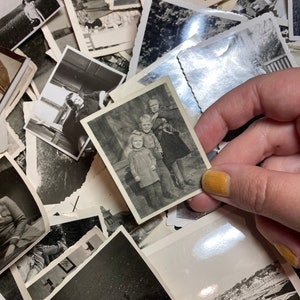 Lot of small photos, Vintage snapshot of families and children, 10/15/20 black and white, 1930 surroundings, scrapbooking, junk journal, collage, art