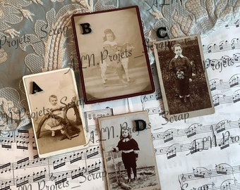 Authentic ! Old photos of children, Edwardian and Victorian type, Vintage from the 1900s. Photo Black and white cardboard