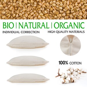 Millet Husk Eco Bio Pillow, Organic Cotton Pillowcases, Natural Ergonomic Breathable Comfort Sleeping Bed Pillow image 4