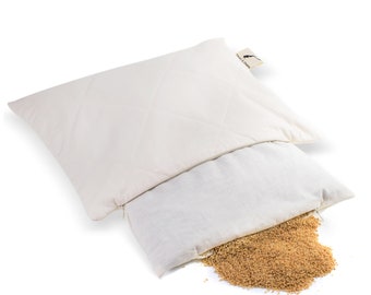 Millet Husk Eco Bio Pillow, Organic Cotton Pillowcases, Natural Ergonomic Breathable Comfort Sleeping Bed Pillow