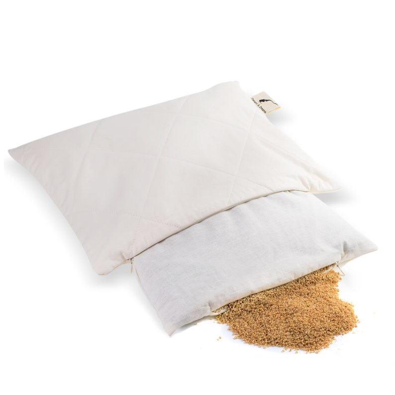 Millet Husk Eco Bio Pillow, Organic Cotton Pillowcases, Natural Ergonomic Breathable Comfort Sleeping Bed Pillow image 1