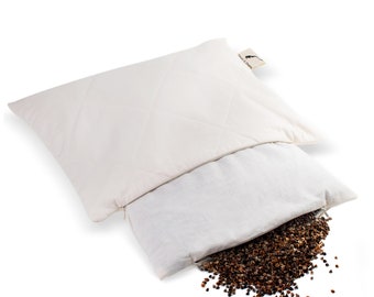 Buckwheat Husk Eco Bio Pillow, Organic Cotton Pillowcases, Natural Ergonomic Breathable Comfort Sleeping Bed Pillow