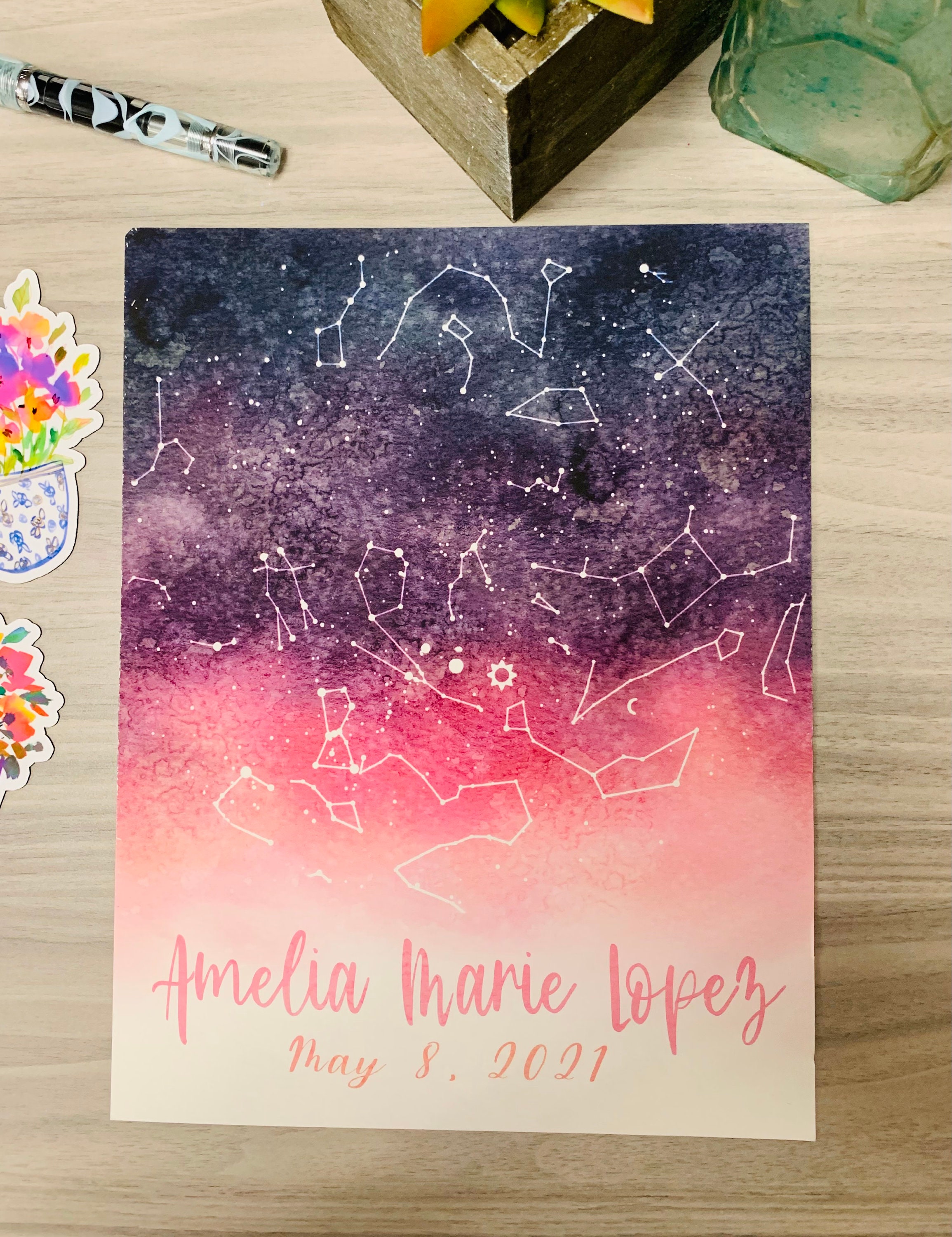 Custom Watercolor Star Map Poster Etsy