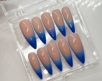 Ombré French Nails/ Blue Ombré Nails/ Press on Nails