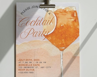 Watercolor Cocktail Party Invitation: Elegant Orange Drink (Digital Download)