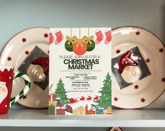 Christmas Market Invitation Template: Festive Holiday Bazaar Flyer (Digital Download)