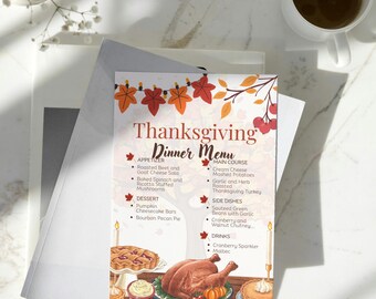 Editable Thanksgiving Menu Template, Printable Dinner Menu Card, Fall Autumn Leaves Design, Holiday Party Menu