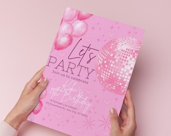 Pink Disco Ball Birthday Invitation: Retro Dance Party (Digital Download)