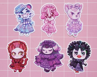 Conjunto de pegatinas AC Lolita Villager / Pegatinas de vinilo holográficas del corazón / Galleta Bianca Diana Muffy Olivia Piper