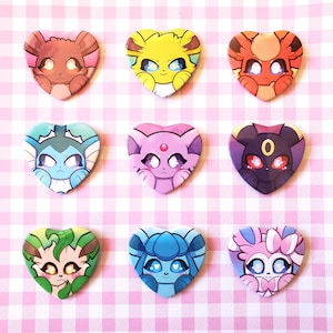 Eeveelution Heart Button Pins