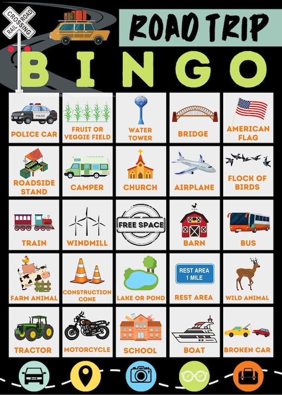 UK Road Trip Bingo Printable, Digital Download Auto Bingo, Car Activity for Children, Car Game