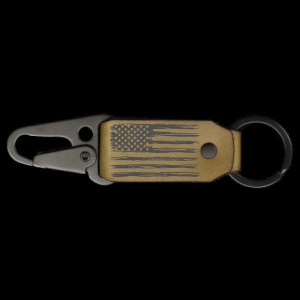 Distressed American Flag Keychain Full Grain Leather USA Keychain