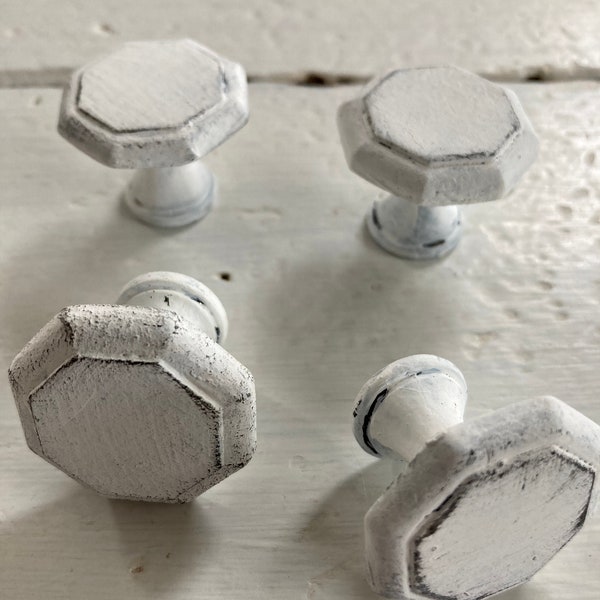 Farmhouse style knob shabby chic vintage look rustic country chic white distressed look knob for dressers cabinets cupboards