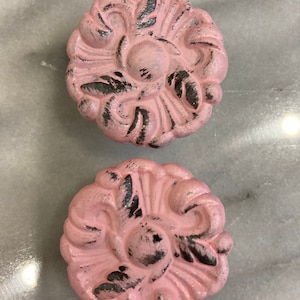 Pretty Pink Floral knob hand painted shabby chic vintage look distressed knobs