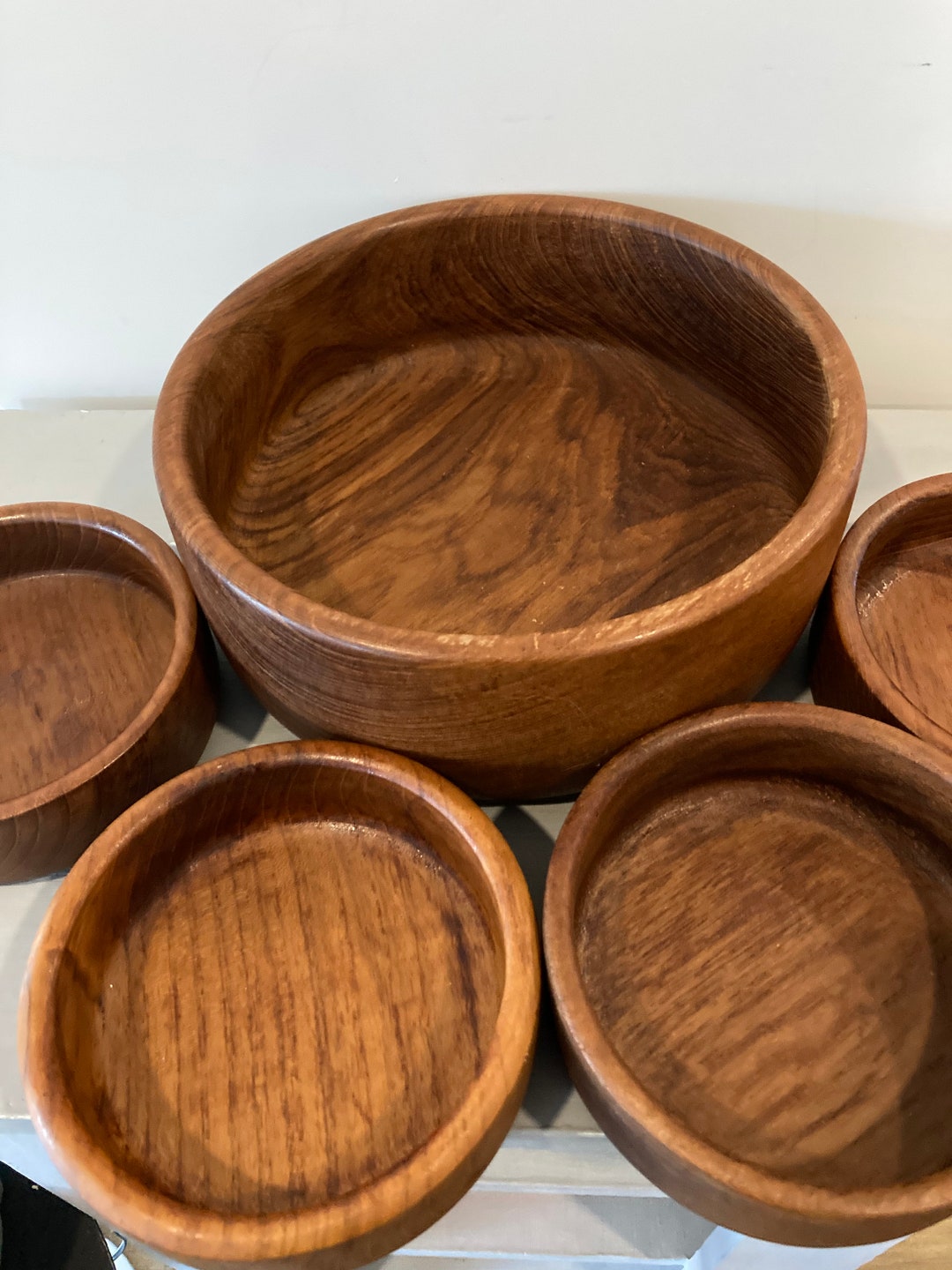 Vintage Teak Salad Bowl Set Winsome 5 Pc Solid Teak Etsy