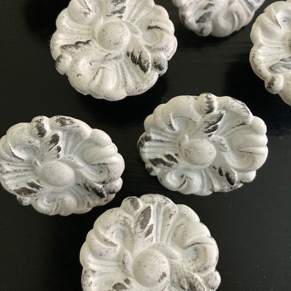 Cabinet knob White Floral vintage Farmhouse style knob  shabby chic cabinet dresser knob1.50”inch top Cabinet hardware