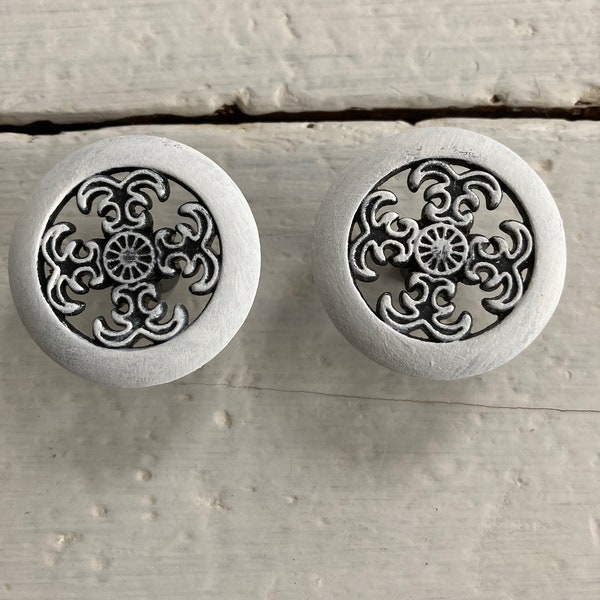 White Farmhouse style knob shabby chic vintage look rustic country chic knob for dressers cabinets cupboards Cabinet hardware