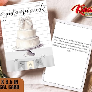 Handgemachte Hochzeitskarte mit Umschlag und Geschenkanhänger | Elegante 5.5x8.5 Hochzeitstorte Grußkarte | Personalisierte Glückwunschkarte zur Hochzeit |