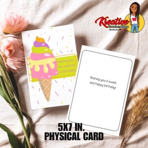 Cartão de aniversário de sorvete, cartão de aniversário doce, cartão para crianças pequenas, cartões de aniversário para meninas, cartão de sorvete colorido, cartão de aniversário exclusivo