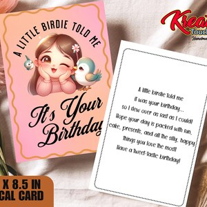 Tarjeta de cumpleaños personalizada para niñas, tarjeta de cumpleaños de pajarito, tarjeta de cumpleaños personalizada única para niña, tarjeta de cumpleaños para niña pequeña