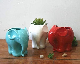 Elephant Planter, Cactus Succulent Flower Elephant Plant Pot Holder Great Gift & Home Decor 3 Color Options