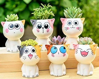 Carton Cat Plant Pot Planters 6 Styles Fun Happy Creative Indoor Home Decor Pots Great Gift For Cat/Plant People