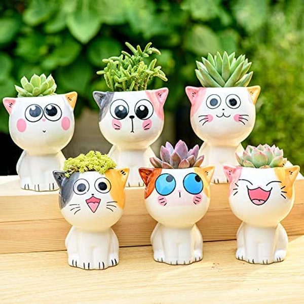 Carton Cat Plant Pot Planters 6 Styles Fun Happy Creative Indoor Home Decor Pots Great Gift For Cat/Plant People