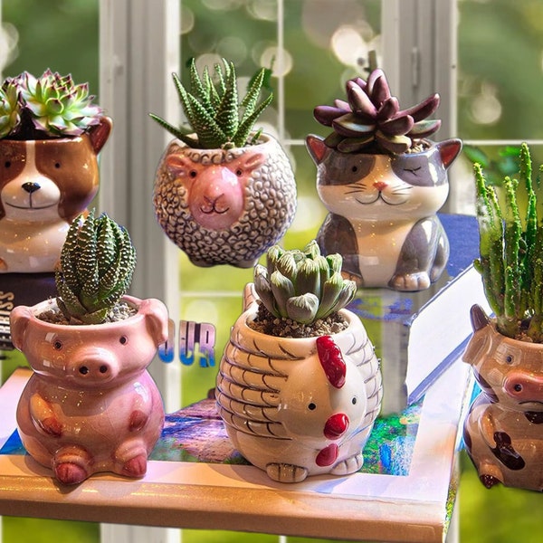 Zoo/Safari Animal Plant Pots For Small Succulent/Cactus Elephant Tiger Crocodile Koala Panda Penguin Exotic Wild Animal Pots