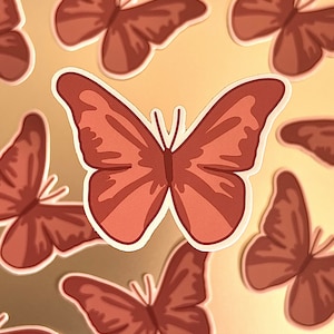 Maroon Pink Butterfly Sticker, 3x2.25in.