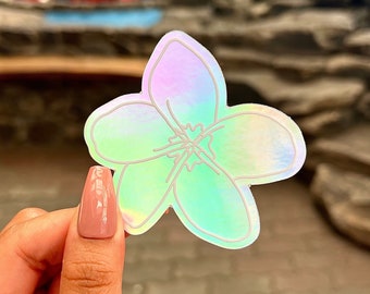 Sticker holographique fleur de plumeria, 3 x 3 pouces