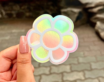 Sticker floral fleur holographique, 3 x 3 pouces