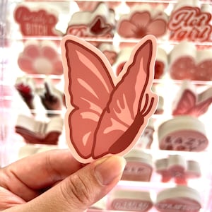 Pink Butterfly Sideview Sticker, 3x2.5in.