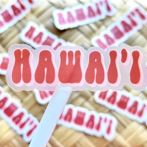 Hawaii Red Pink Clear Sticker, 3x1 in.