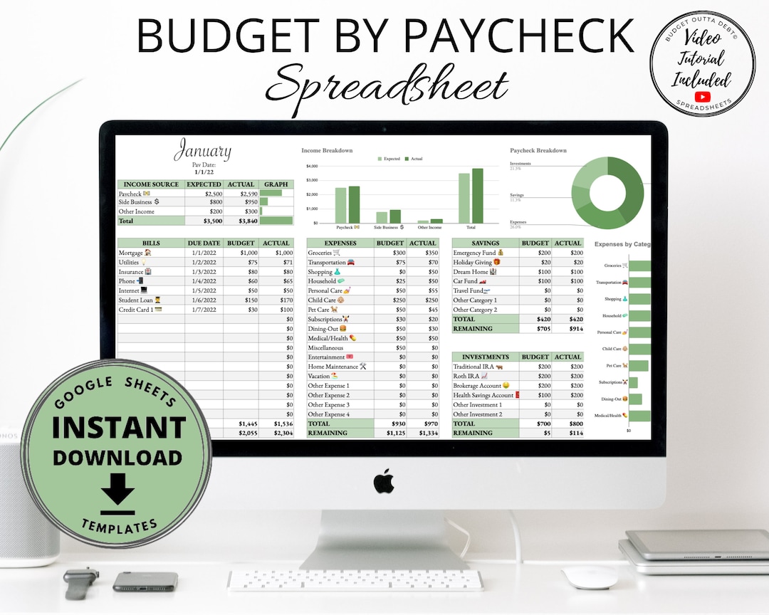 Paycheck Budget Spreadsheet | Weekly & Biweekly Google Sheets (digital ...