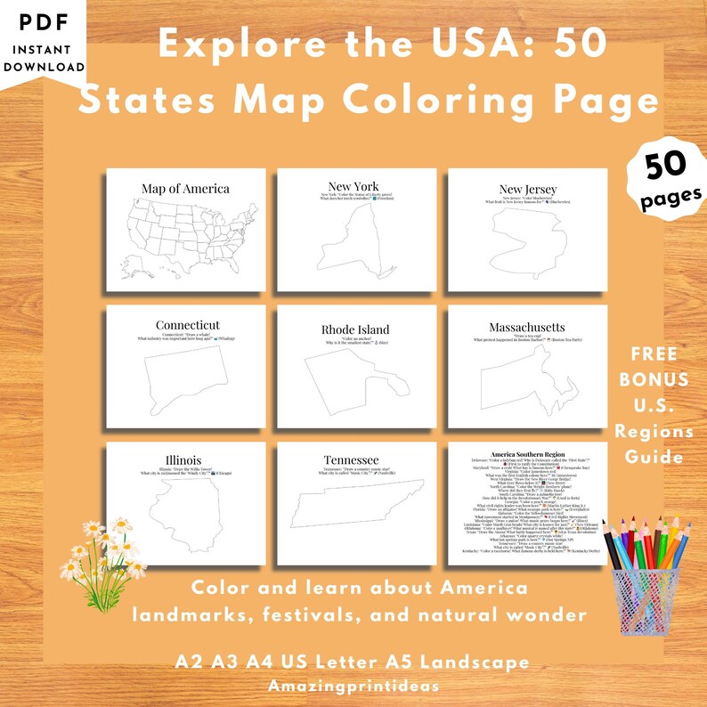 United States Map Colouring Pages| 50 States Geography Activity ...