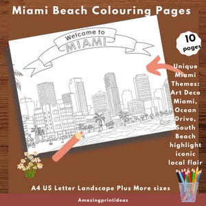Pagine da colorare di Miami Beach per bambini/ Monumenti e scene cittadine della Florida/ Attività stampabili per bambini e famiglie/ Istruzione parentale/ Download digitale