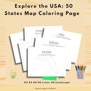 Ausmalbilder Karte von USA| 50 Staaten Geographie Aktivität | Druckbare PDF für Kinder & Erwachsene | Homeschool Lernwerkzeug | Digitaler Download