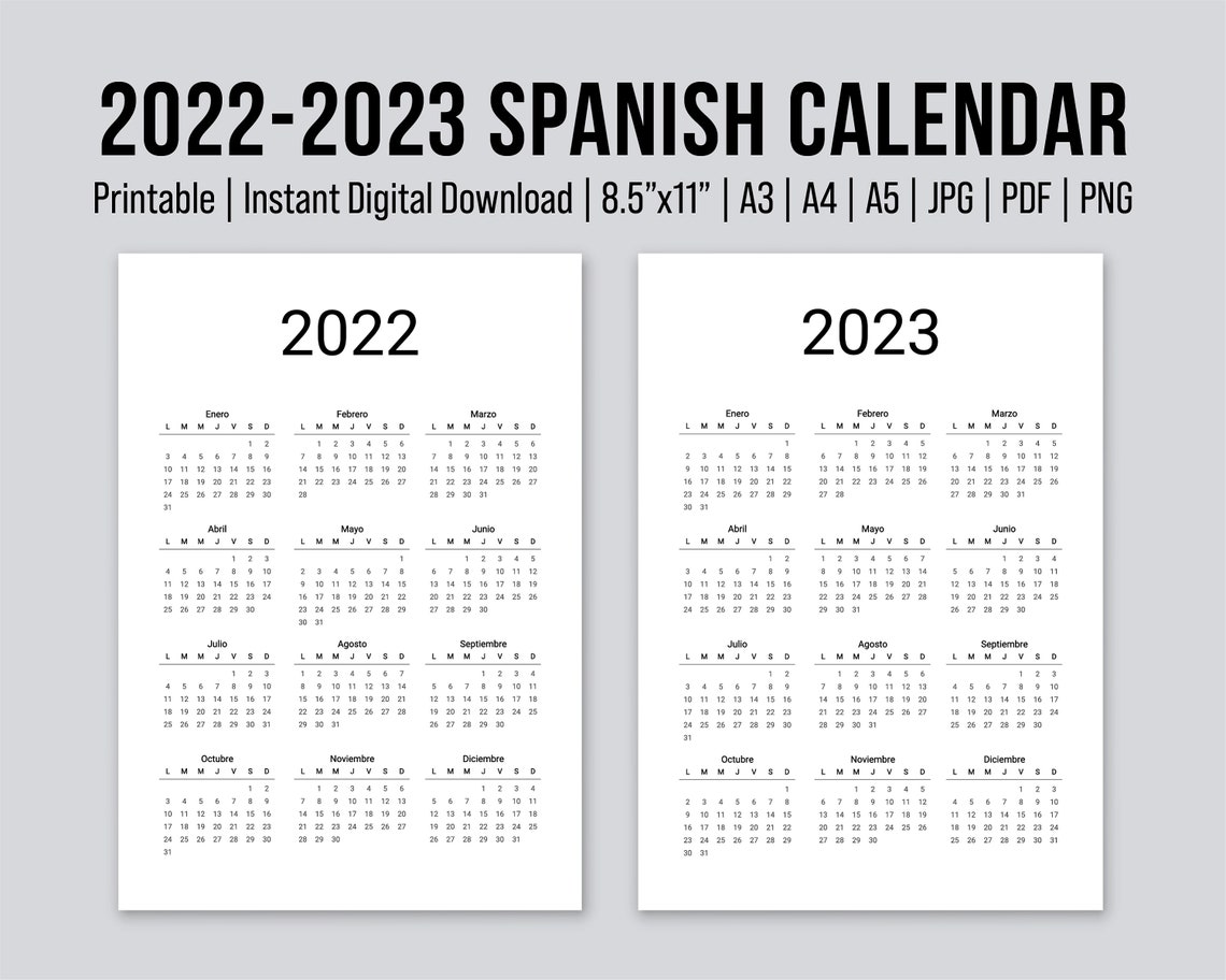 Imprimable 20222023 Calendrier annuel espagnol Calendario Etsy France