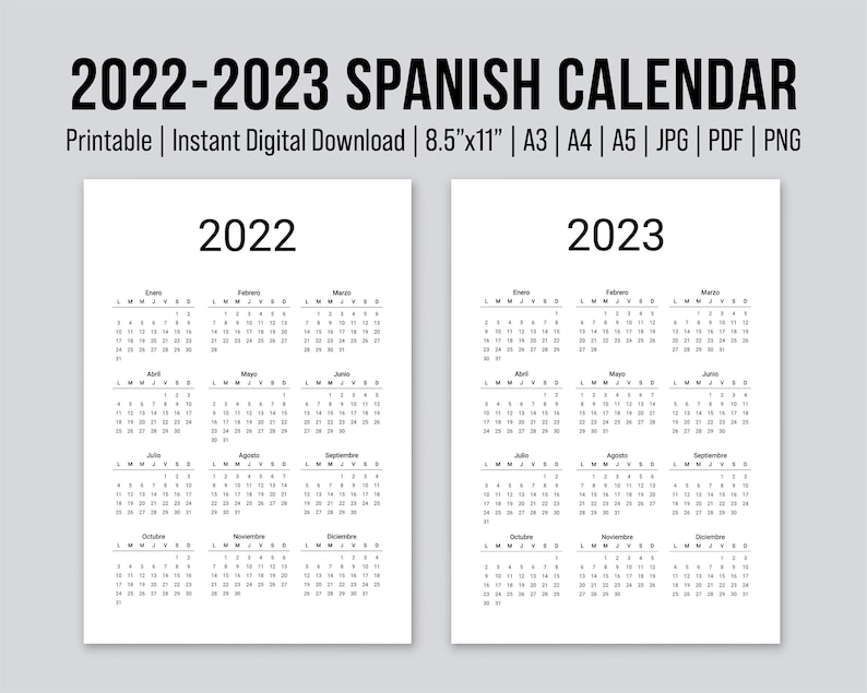 printable 2022 2023 spanish yearly calendar calendario