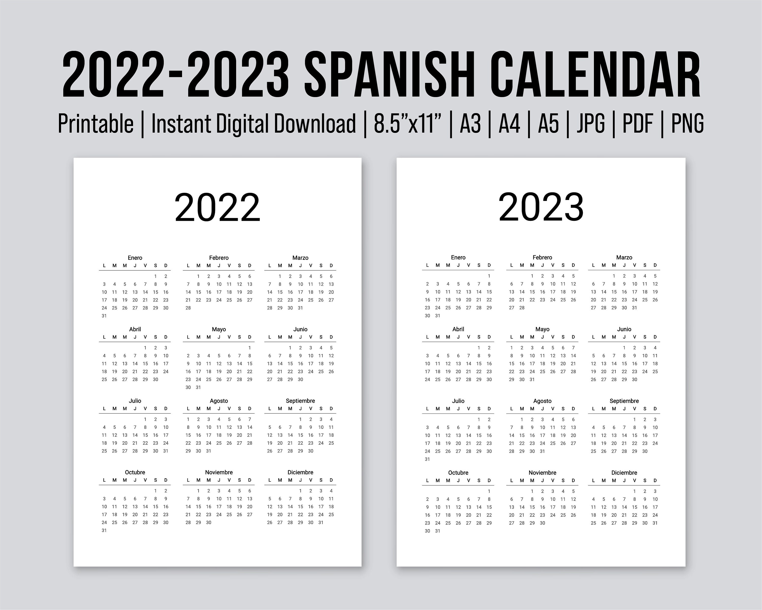Calendario 2022 Y 2023 Imprimable 2022-2023 Calendrier annuel espagnol Calendario - Etsy France