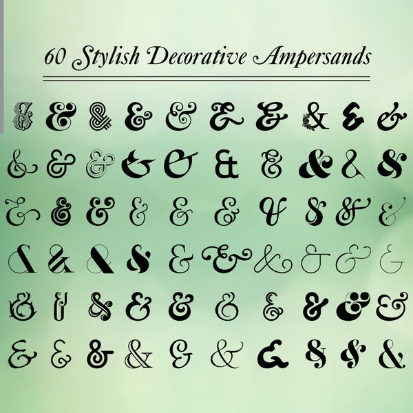 60 Stylische Ampersand Bündel. Kollektionen wunderschöner Dekorativer Ampersand für Karten, Basteln & Kunst. Sofort Download. PNG, SVG, DXF, eps.