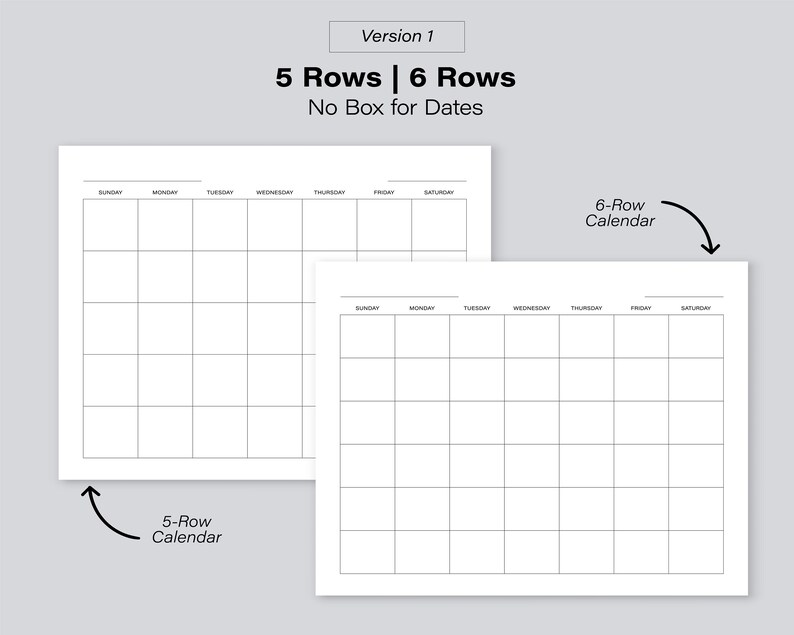Printable Blank Monthly Calendar | Landscape Calendar Template ...