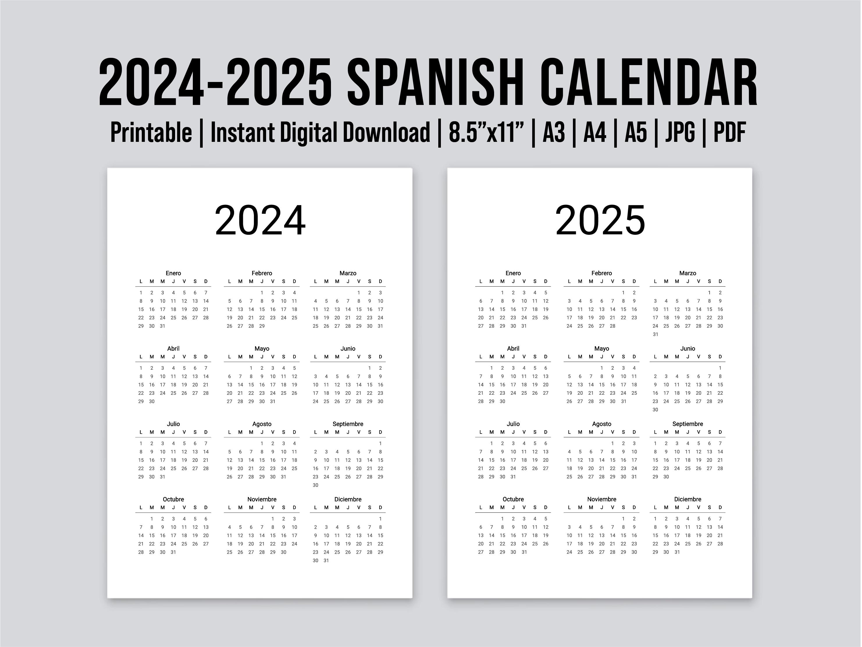 Printable 2024-2025 Spanish Yearly Calendar | Calendario Español ...
