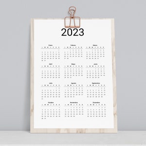 Calendrier annuel espagnol 2023-2024 imprimable Calendario Español Calendrier numérique Calendrier d'une page Style minimaliste. image 2