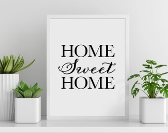 Home Sweet Home. Décor mural de la maison. Art mural imprimable en noir et blanc. JPG, SVG, PNG, pdf. Téléchargement instantané.